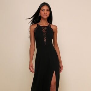 Lulus Romantic Mood Black Lace Sleeveless Maxi Dress - Size XS